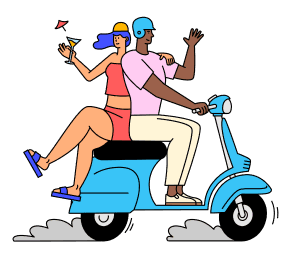 couple riding on scooter